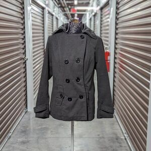 Dark Academia Old‎ Money Hooded Peacoat Gray Double Breasted Coat George Medium